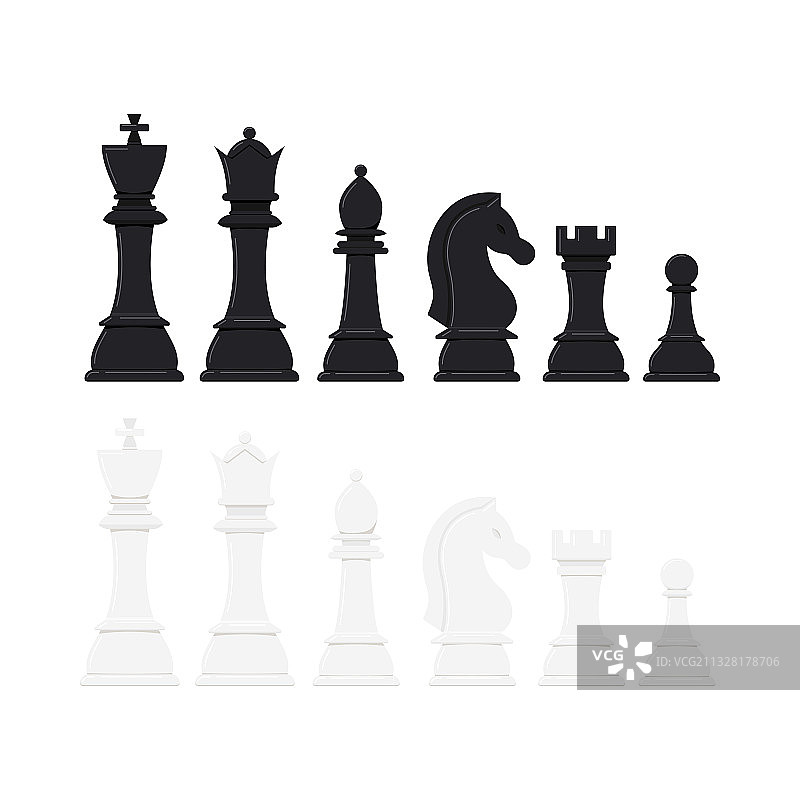白色背景上隔离的国际象棋棋子图标集图片素材