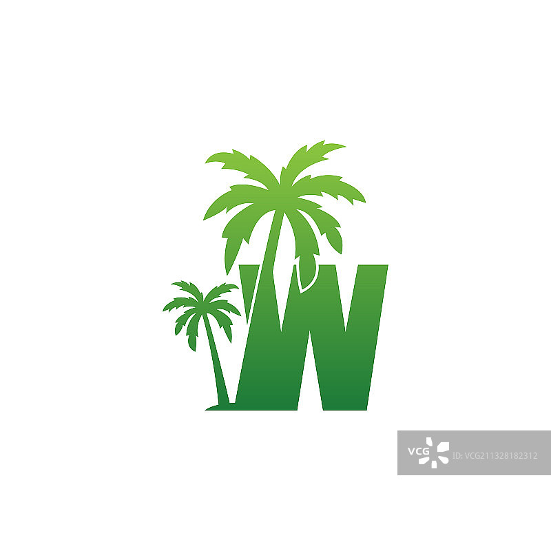 字母W logo和椰子树图标设计图片素材