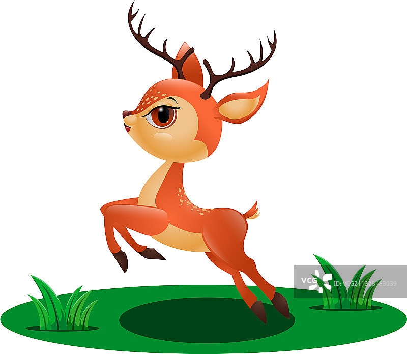 可爱的小鹿在草地上跳跃图片素材