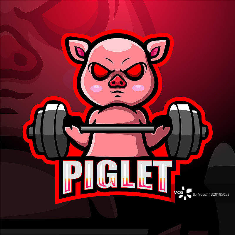 小猪举重电子竞技吉祥物Logo设计图片素材