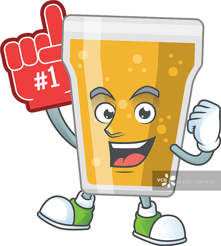 戴红色泡沫手指的啤酒杯卡通人物图片素材