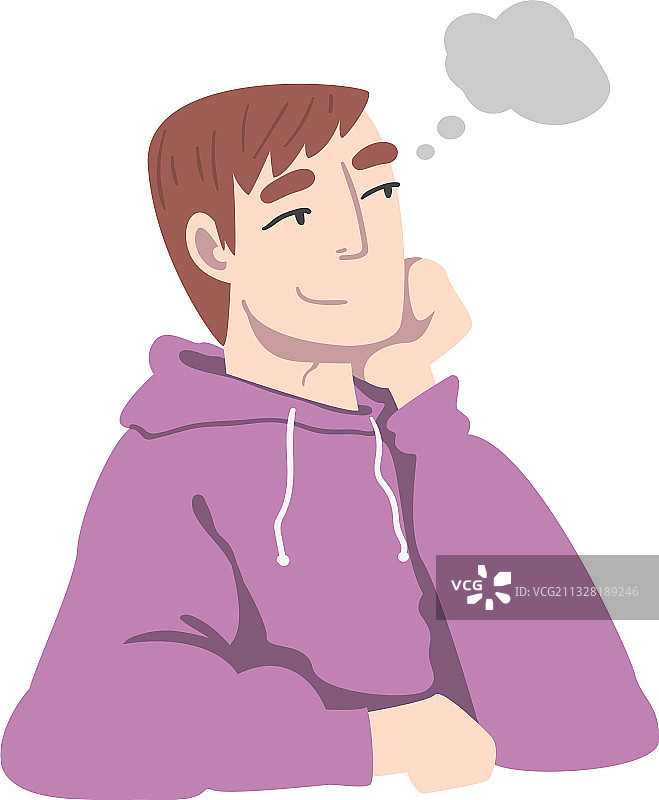 穿着连帽衫，做梦和幻想的年轻男人图片素材