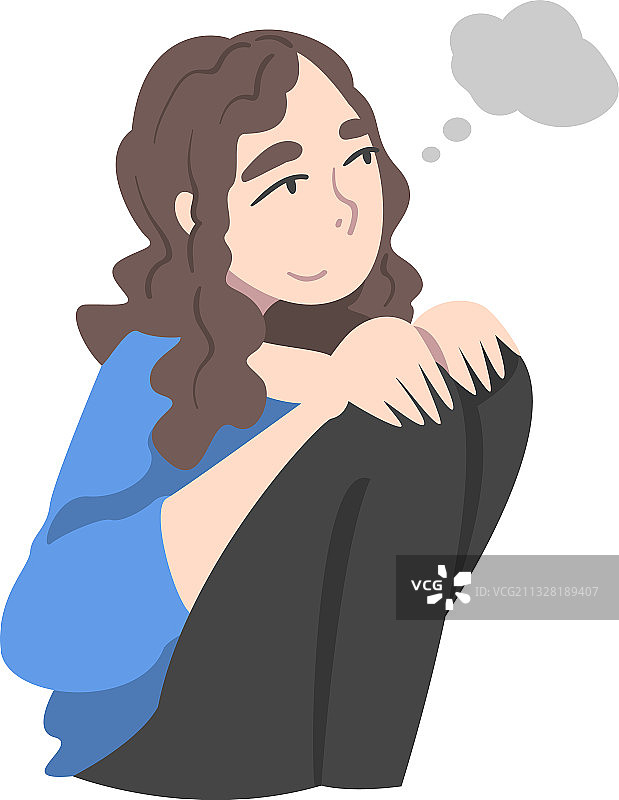 曲膝而坐的梦幻女人图片素材