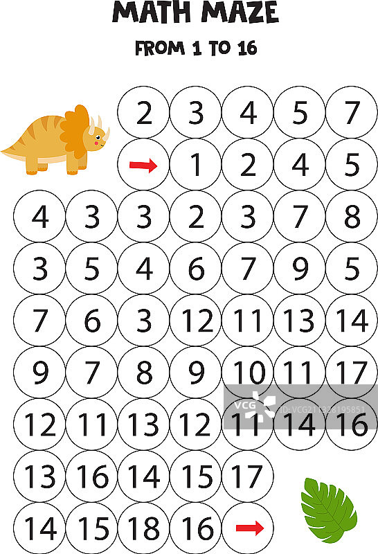 数学练习题：三角龙与树叶图片素材