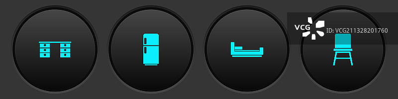 办公桌、冰箱、床和椅子图标图片素材