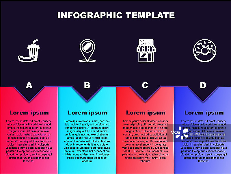 苏打水、热狗与披萨店位置线性组合图片素材