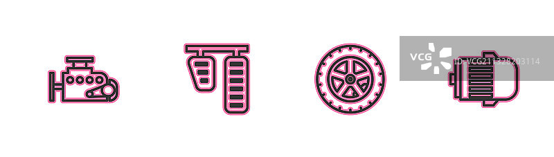 汽车发动机车轮油门刹车踏板线性图标图片素材