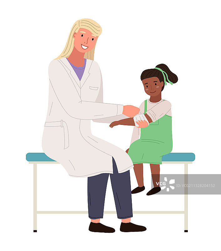 足病医生为女孩包扎绷带图片素材