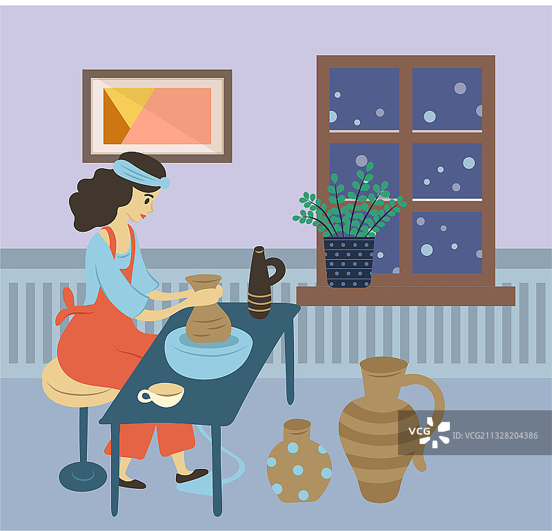 女子在家中制作陶器图片素材