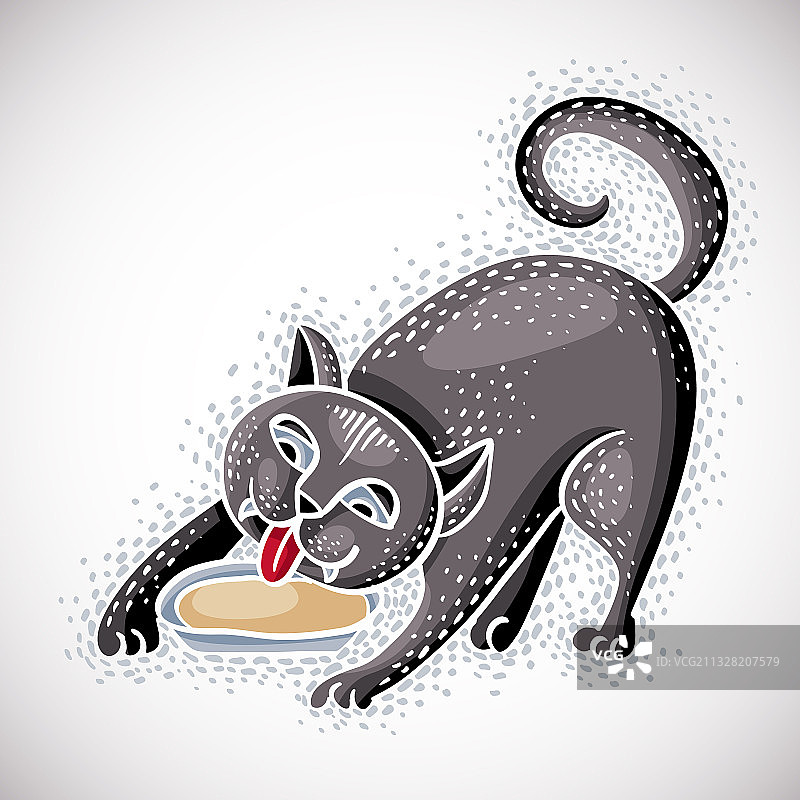 可爱卡通涂鸦灰色猫宠物饮水图片素材