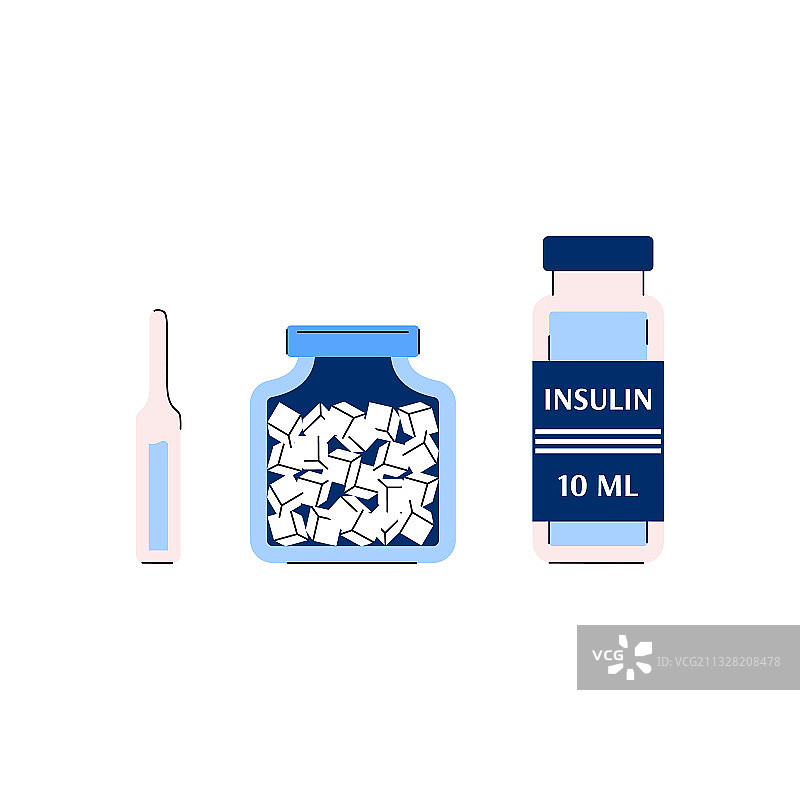 糖尿病药物药丸和注射卡通图片素材