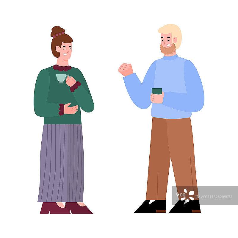 卡通人物咖啡休息时间——两个朋友图片素材