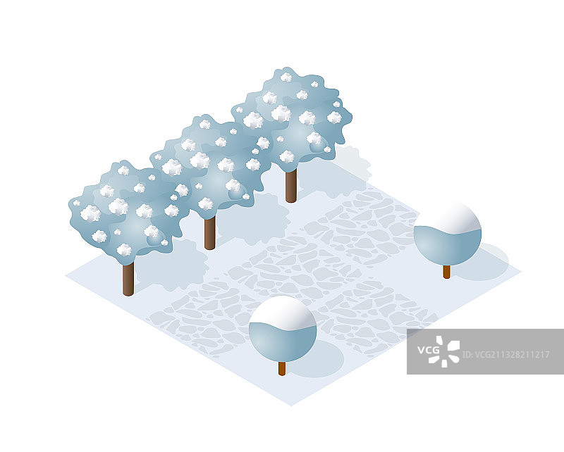 2.5D冬季公园雪景树木图片素材