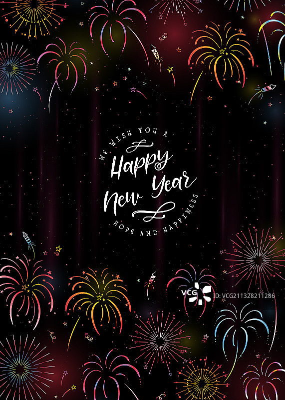 手绘烟花和排版设计图片素材