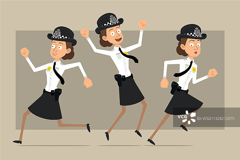 卡通扁平英国女警察角色套装图片素材