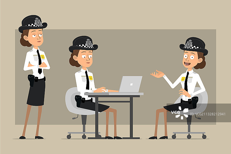 卡通扁平英国女警察角色套装图片素材