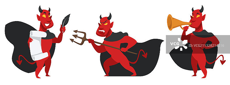 手持草叉和喇叭的邪恶魔鬼角色图片素材