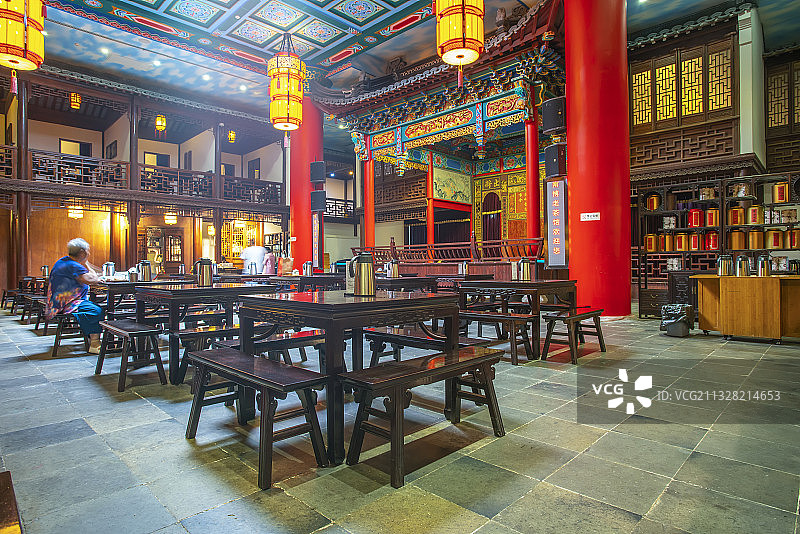 南京中式茶馆内景图片素材