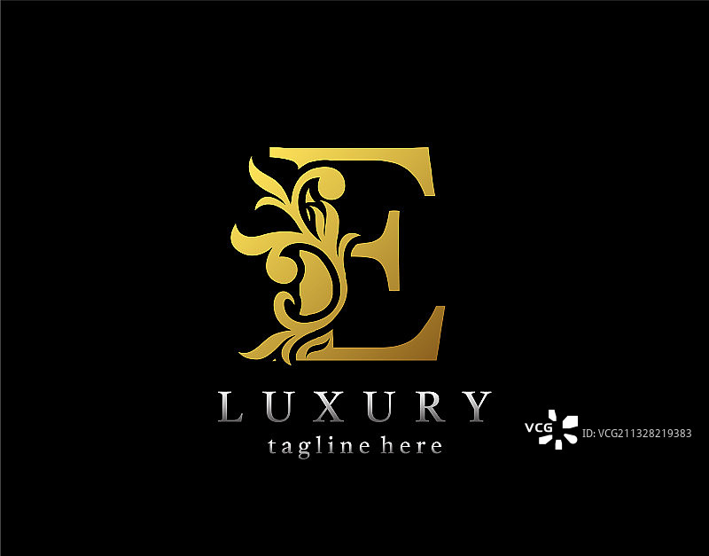 字母E奢华金色花纹标志图标图片素材