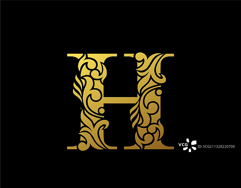 优雅华丽风格的金色字母H图片素材