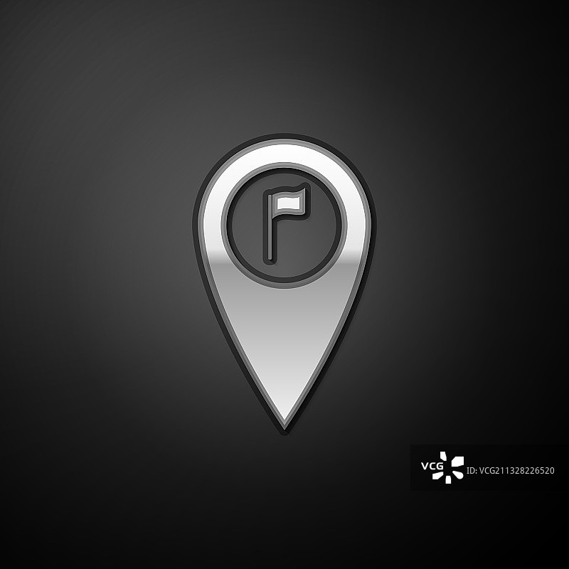 银色地图指针与高尔夫旗帜图标图片素材