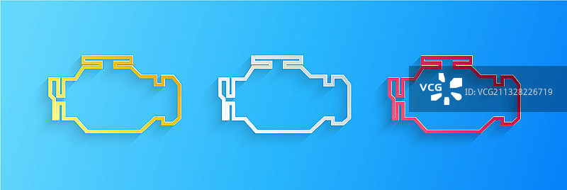 蓝色背景上的剪纸发动机检查图标图片素材