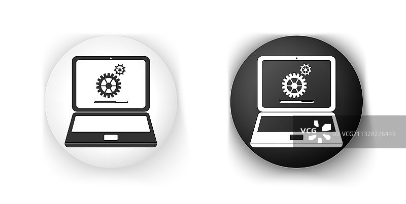 黑白风笔记本电脑与齿轮图标图片素材