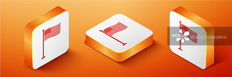 美国国旗旗杆2.5D图标图片素材