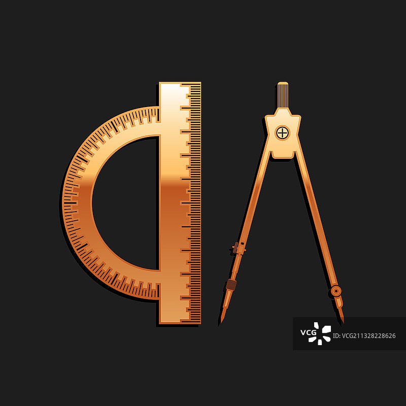 金色量角器和绘图罗盘图标图片素材