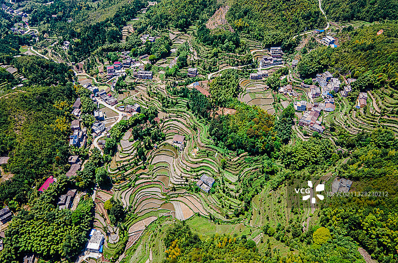 江西赣州于都县，大山深处有人家，高山梯田景如画！图片素材