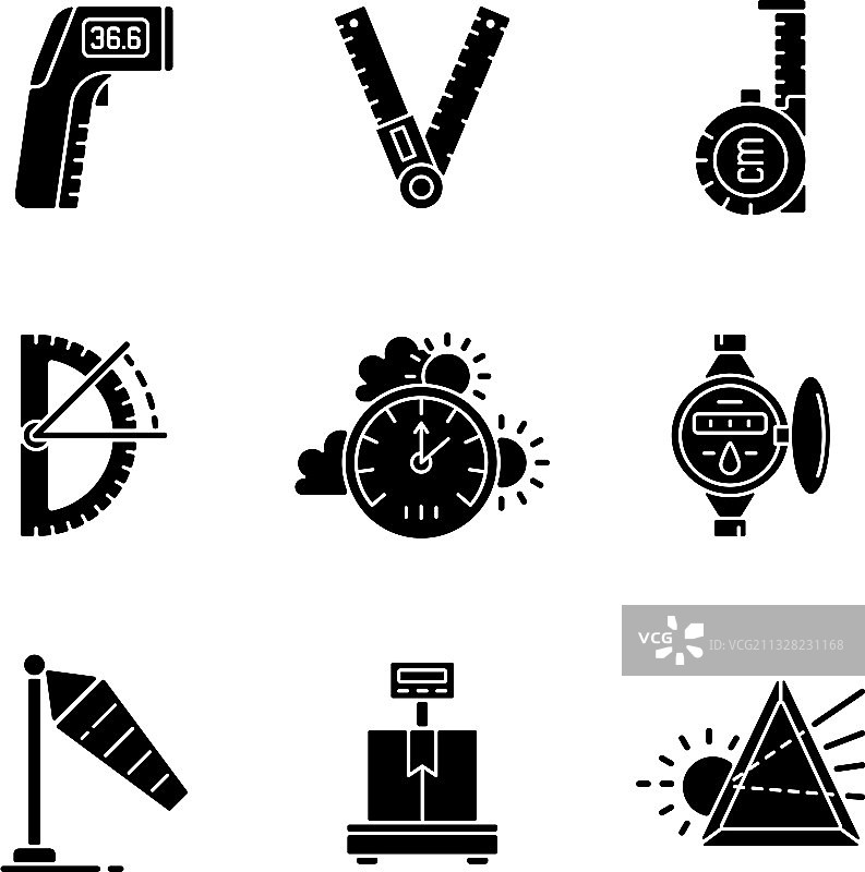 测量仪器黑色字形图标集图片素材