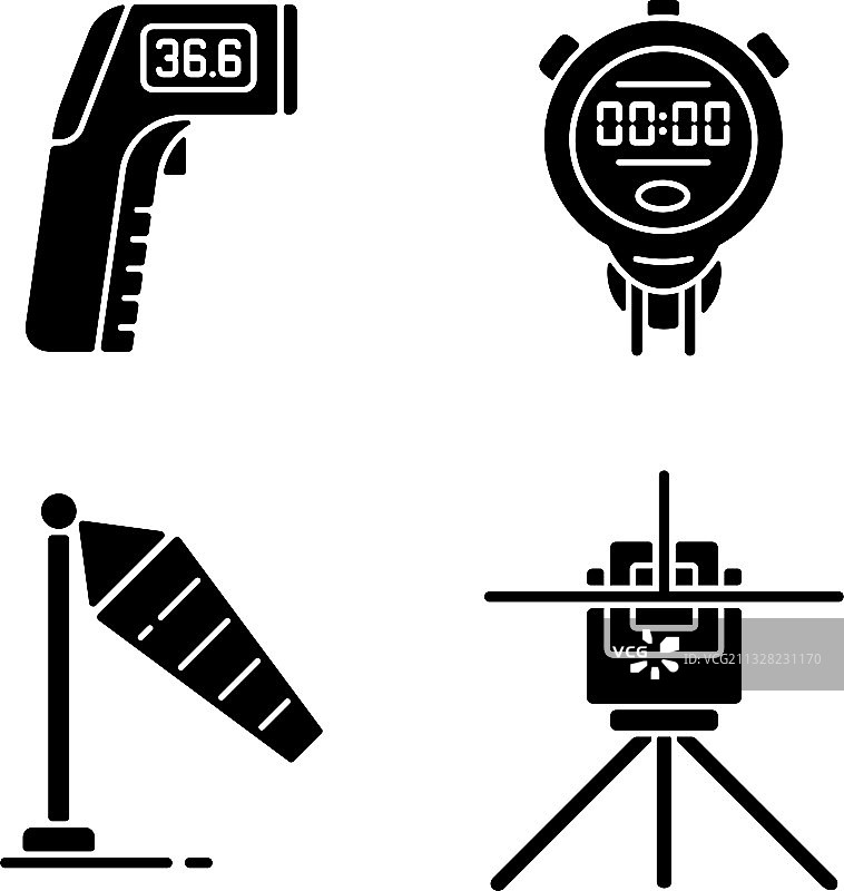 白色背景上的一组黑色测量工具图标图片素材