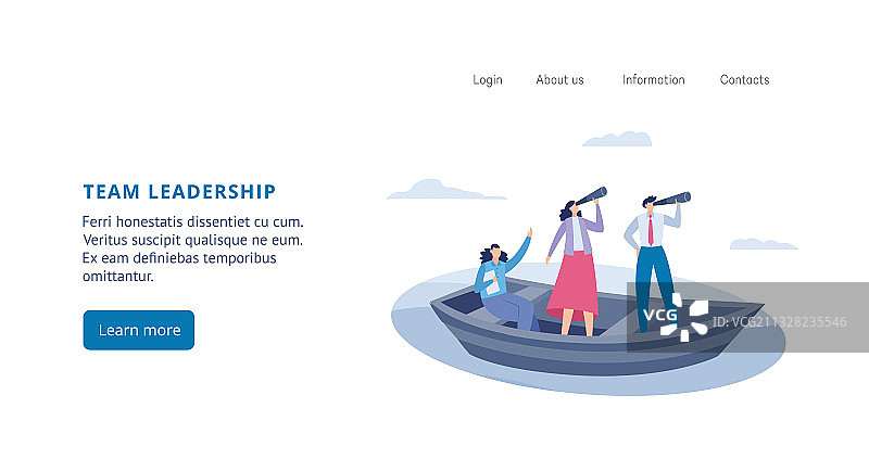 在船上用单筒望远镜航行的商务团队图片素材