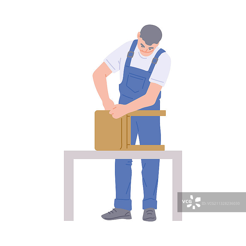 家具制造商组装或修理木凳图片素材