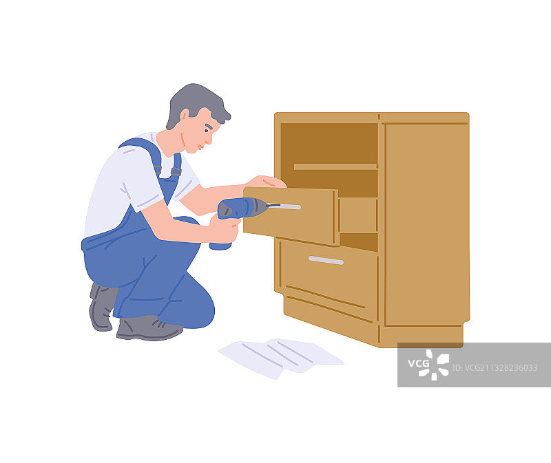 家具制造商组装抽屉柜图片素材