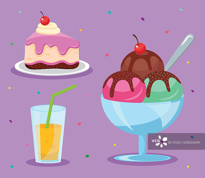 三个派对生日图标套装图片素材