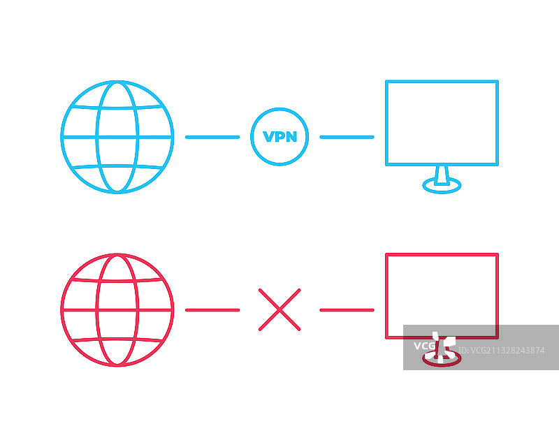 流行的现代扁平线性VPN图标图片素材