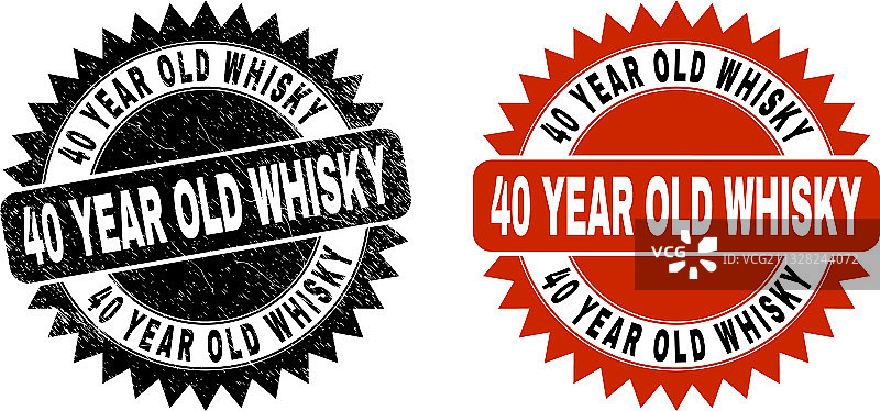 40年威士忌黑色玫瑰花结印章图片素材