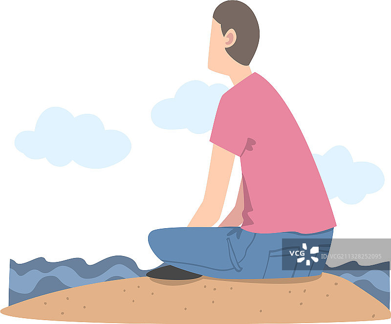 男人角色坐在岸边向前看图片素材