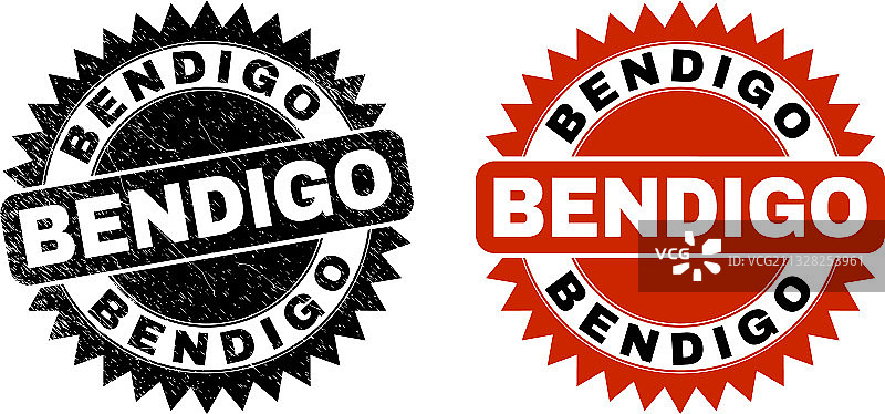 具有橡胶风格的Bendigo黑色玫瑰花结邮戳印章图片素材