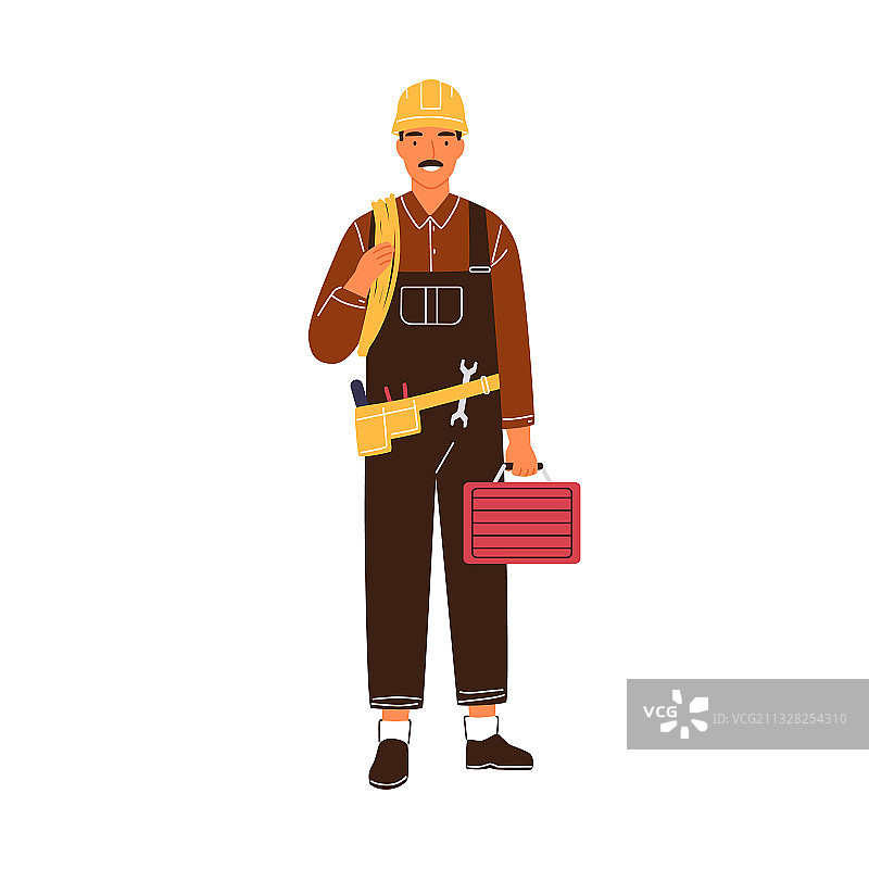 带工具箱的专业男电工图片素材