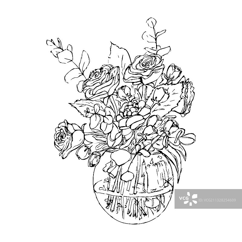 花卉写生风格花瓶图片素材