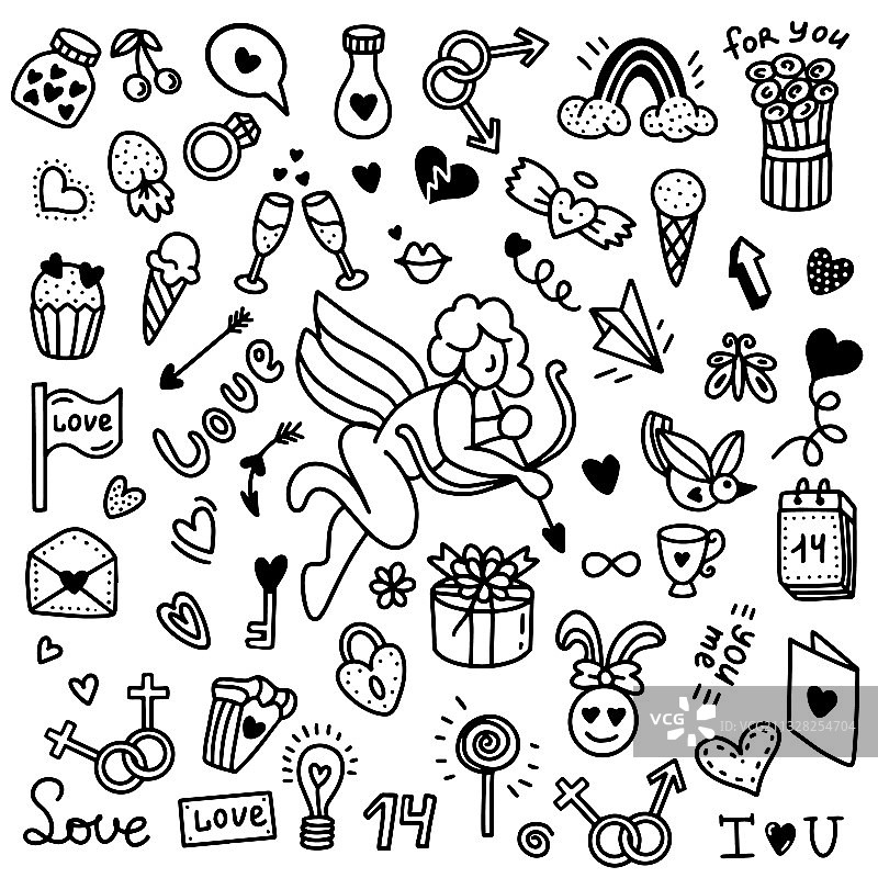 一套情人节涂鸦风格图片素材