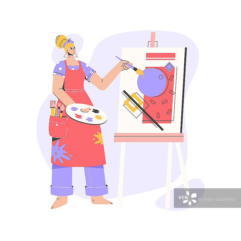 女艺术家在画布上绘制抽象画图片素材