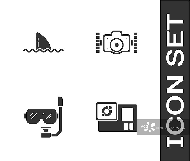 运动相机鲨鱼鳍海洋波浪潜水套装图片素材