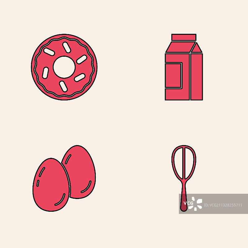 厨房用具套装：打蛋器、甜甜圈、牛奶包装图片素材