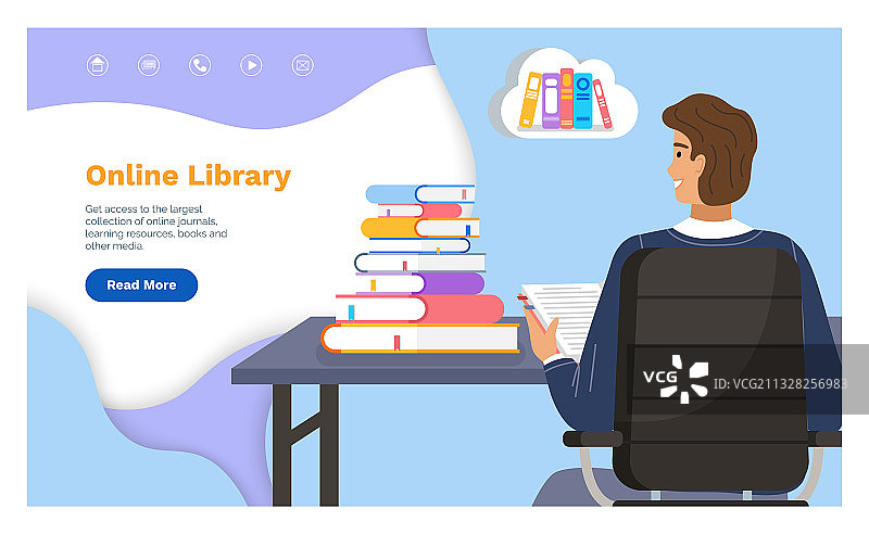 在线图书馆着陆页模板与人物图片素材