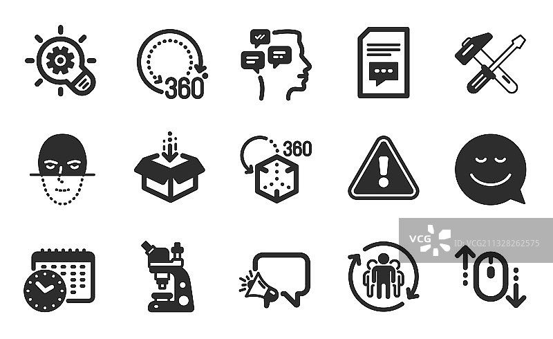 360度齿轮和锤子工具图标集图片素材