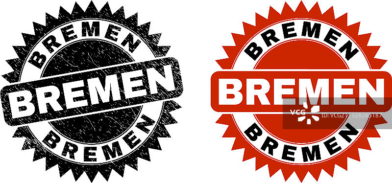 带有腐蚀风格的德国不来梅黑色玫瑰花饰印章图片素材