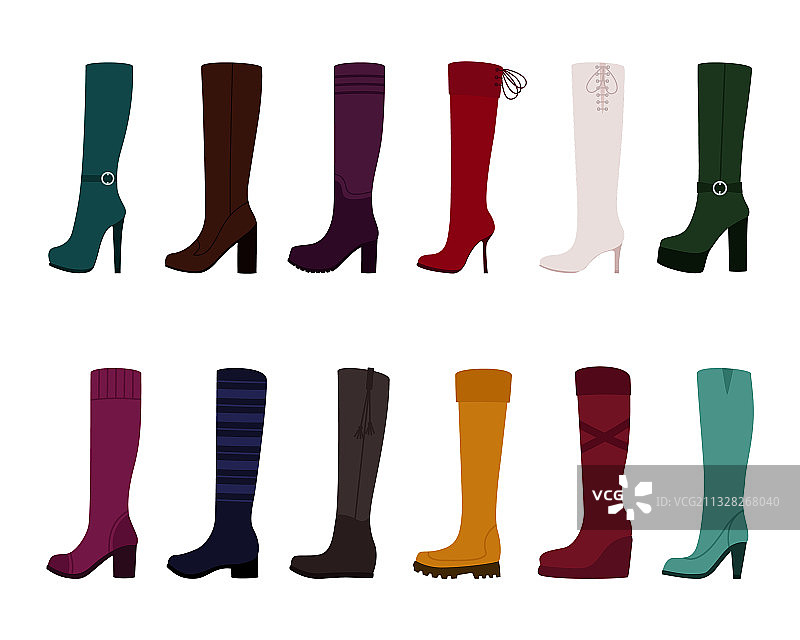 白色背景上的女士靴子套装图片素材